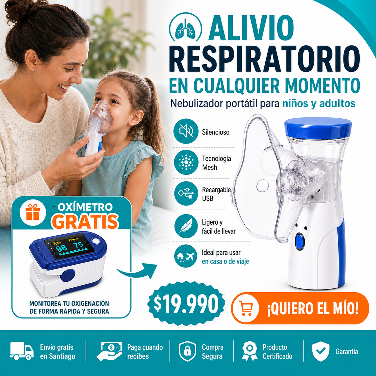 Cuando necesitas nebulizar, lo último que quieres es salir a buscar uno + Oximetro de Regalo